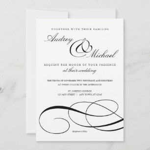 Bjud in elegant Calligraphy Black and White Weddin Inbjudningar
