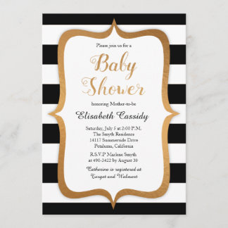Bjud in Faux Foil Black Rand Baby Shower Inbjudningar