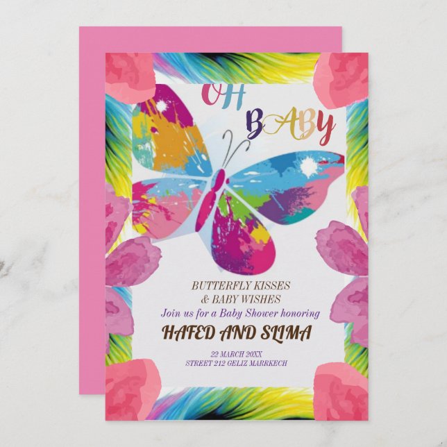 Bjud in fjäril, fjäril Baby S Inbjudningar (Fram/baksida)