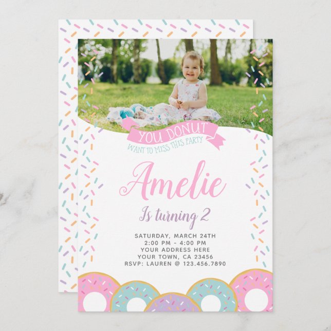 Bjud in födelsedagsinbjudan med foto inbjudningar (Fram/baksida)