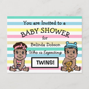 Bjud in för cute Ethnic Twillingars Baby Shower-in Vykort