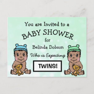 Bjud in för cute Ethnic Twillingars Baby Shower-in Vykort