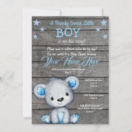 Bjud in för nalle Babykläder, Rustik blue-pojke Inbjudningar