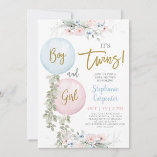 Bjud in från Boy and Girl Twillingars Baby Shower Inbjudningar