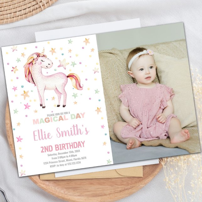 Bjud in från Star Unicorn Birthday-inbjudningar me Inbjudningar (Star Unicorn Birthday Invitations with photo)