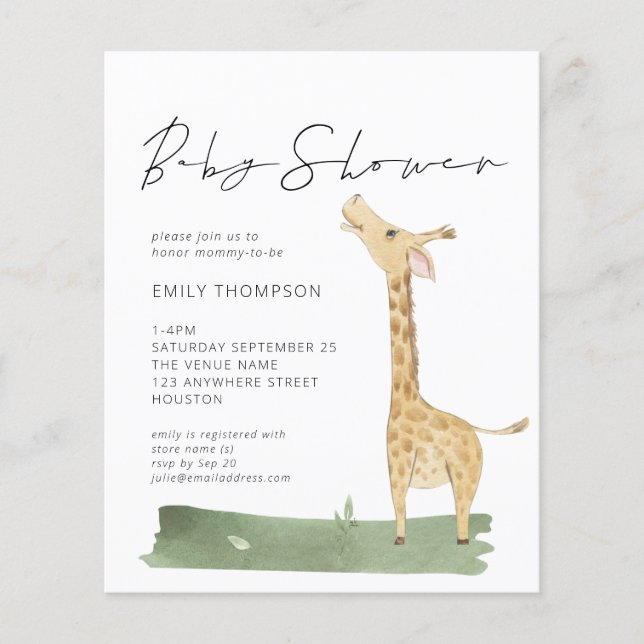Bjud in Giraffe Baby Shower för budgetskript (Framsida)