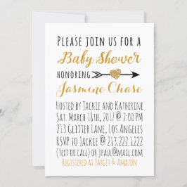 Bjud in glitter Guld Heart Arrow Baby Shower Inbjudningar