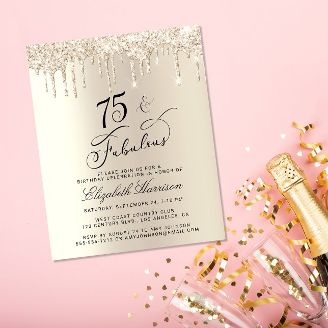 Bjud in Guld Glitter 75:e under födelsedagen (Celebrate her 75 years of sparkle with an elegant gold glitter birthday party invitation  🎉 🎂 🥂)