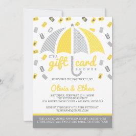 Bjud in, Gult och Grått med presentkort för babysk Inbjudningar