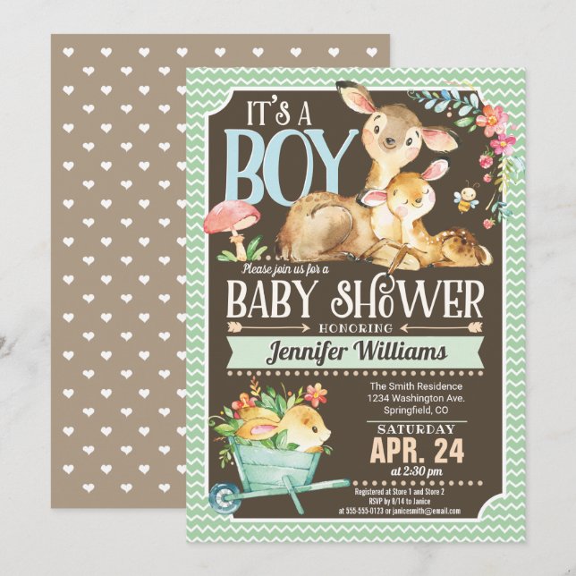 Bjud in Hjort Baby Shower Boy Inbjudningar (Fram/baksida)