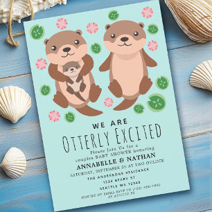 Bjud in i Cute Otter Par Baby Shower Inbjudningar