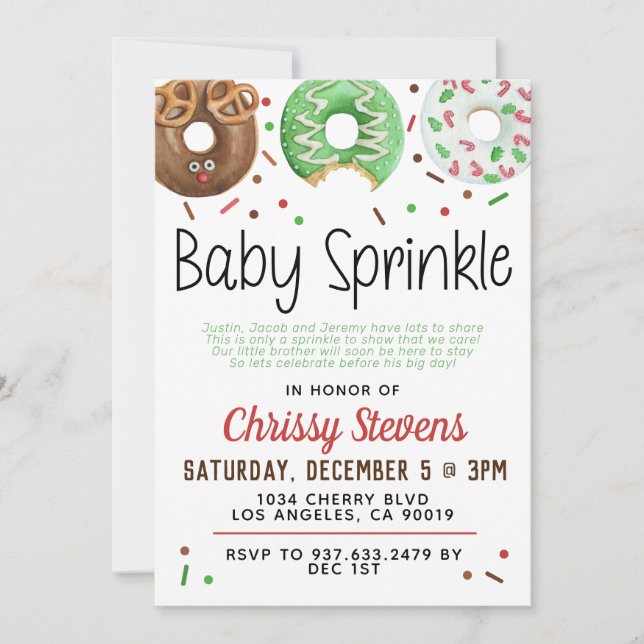 Bjud in julklapp Donut Baby, Sprinkle Shower-inbju Inbjudningar (Framsida)