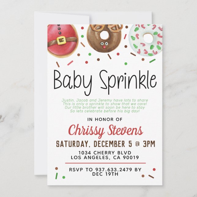 Bjud in julklapp Donut Baby, Sprinkle Shower-inbju Inbjudningar (Framsida)