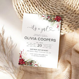 Bjud in juvelrött poinsettia Baby Shower Inbjudningar