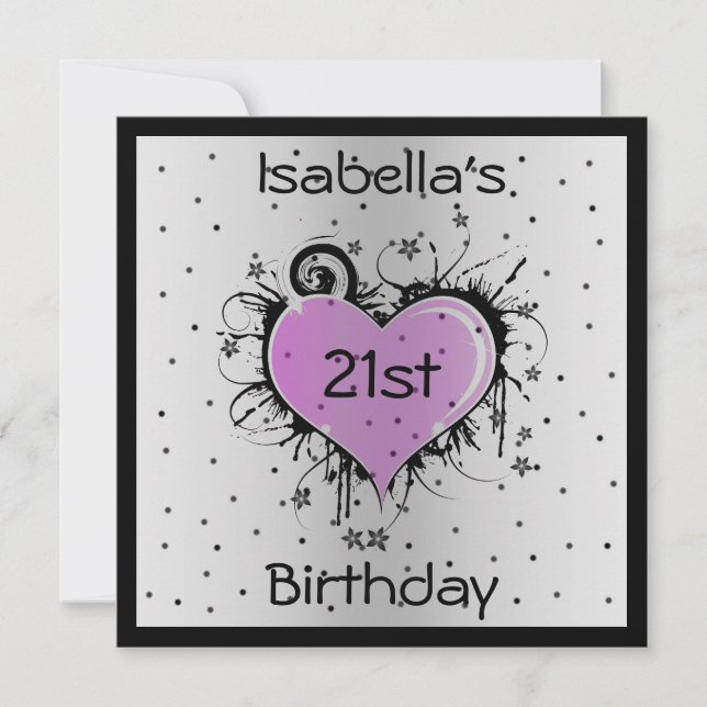 Bjud in Lila Heart på svart Inbjudningar (Framsida)