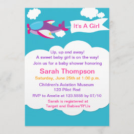 Bjud in lilla flygplansflicka, babykläder inbjudningar