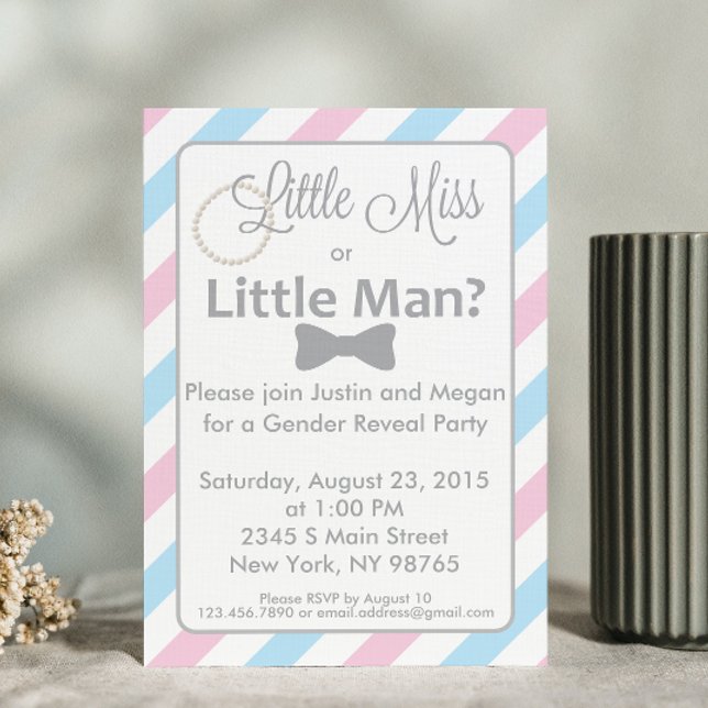 Bjud in Lilla Miss eller Little Man Gender Reveal Inbjudningar (Skapare uppladdad)