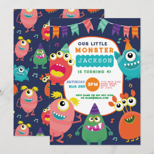 Bjud in lilla Monster Birthday Fun Girl Boys Inbjudningar