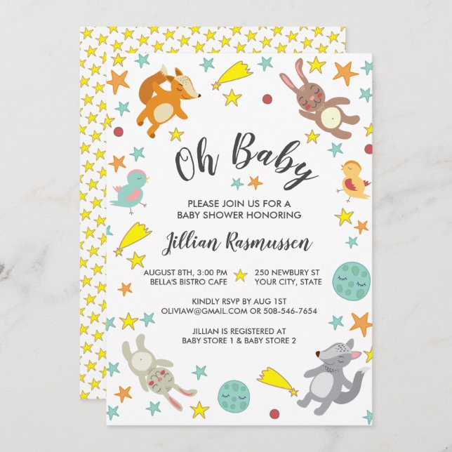 Bjud in Måne och stjärna för spädbarn Inbjudningar (Fram/baksida)