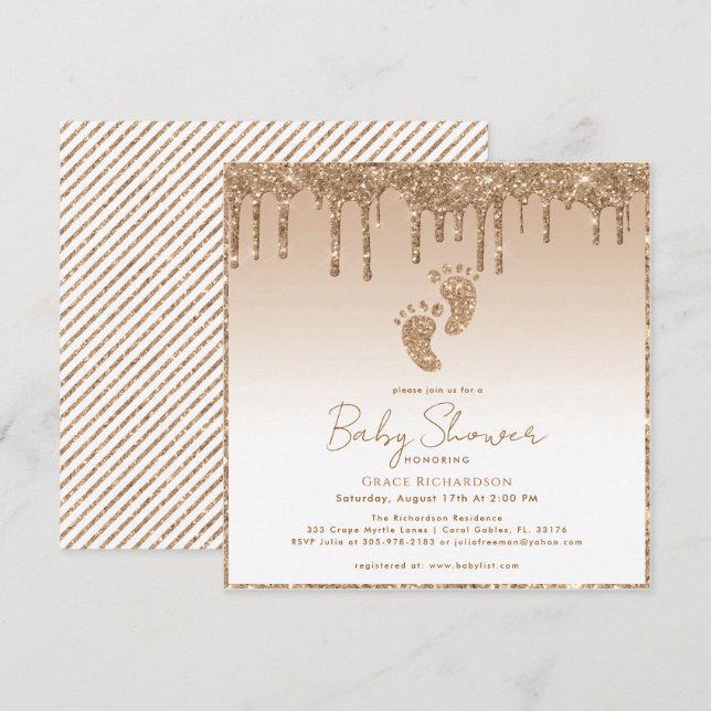 Bjud in med Baby Feet-Glitter med babyskor Inbjudningar (Fram/baksida)