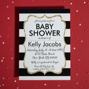 Bjud in med Black and Guld Glitter Baby Shower Inbjudningar