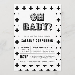 Bjud in med Black and White Oh Baby Baby Shower Inbjudningar