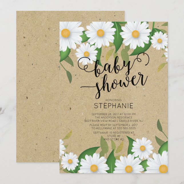 Bjud in med Kraft Daisy Flowers Baby Shower Inbjudningar (Fram/baksida)