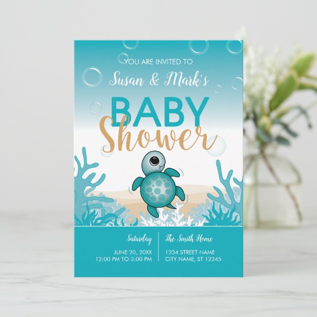 Bjud in med Sea Turtle Theme Baby Shower Inbjudningar (Stående Fram)