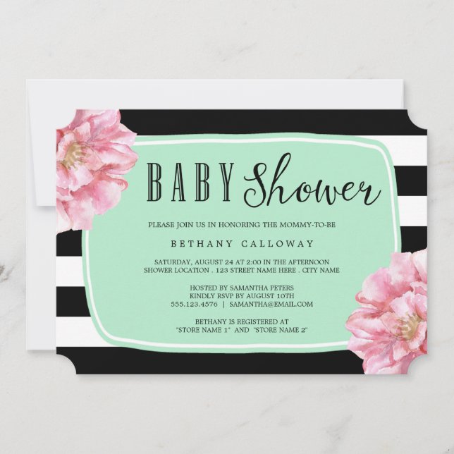 Bjud in/Mint-Chic för babyskor för blommigt Inbjudningar (Framsida)