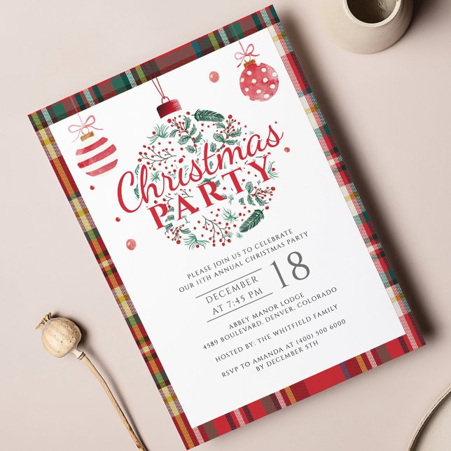 Bjud in Modern Office-julfest (Modern Plaid Christmas Party Invitation)