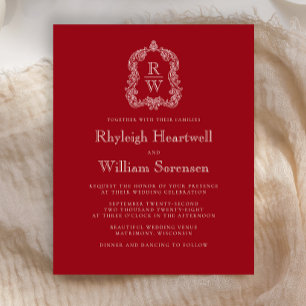 Bjud in Monogram Vapensköld Cranberry Red Wedding