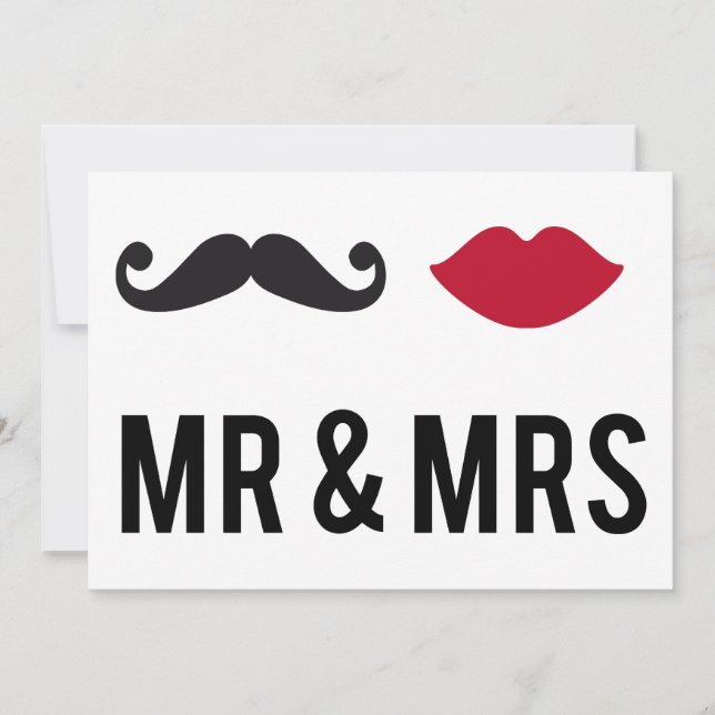 Bjud in mr och mrs med mustache och Red läppar Inbjudningar (Framsida)