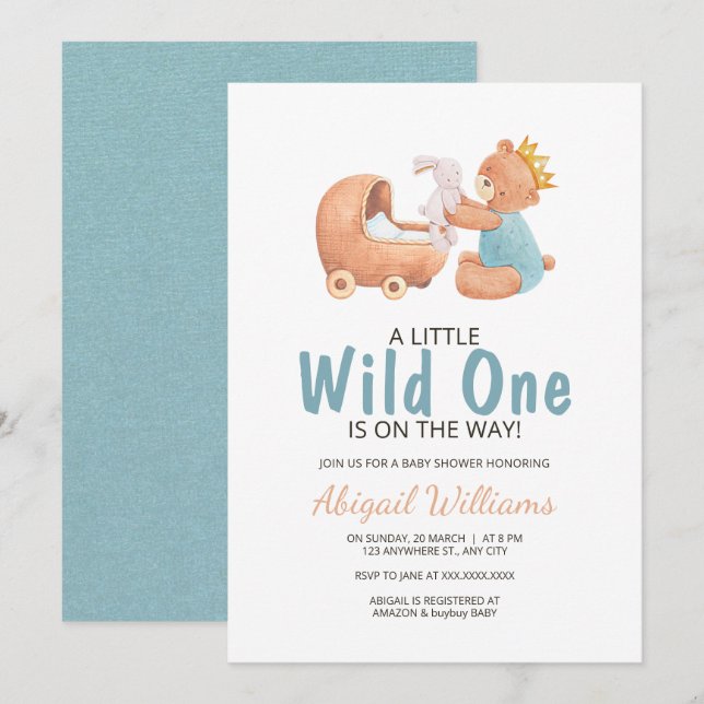 Bjud in Nalle för babykläder för vild en vattenfär Inbjudningar (Fram/baksida)