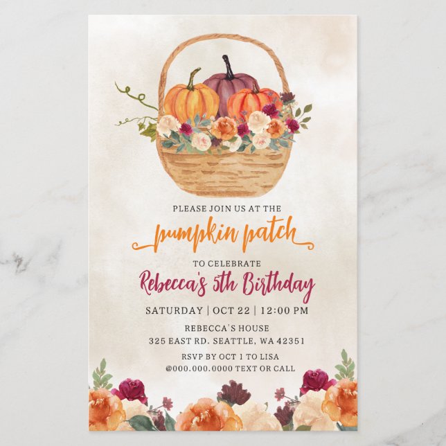 Bjud in Orange Pumpkin Patch Birthday-inbjudan (Framsida)