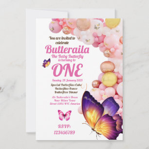 Bjud in på Baby Rosa med Flyer Butterfly Inbjudningar