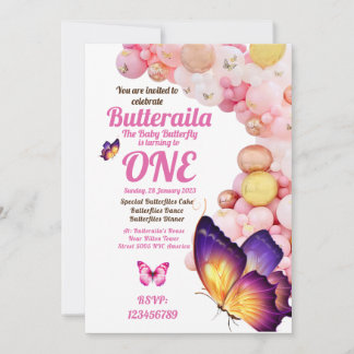 Bjud in på Baby Rosa med Flyer Butterfly  Inbjudningar