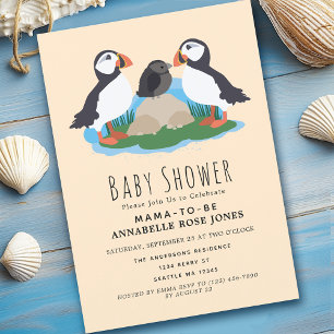 Bjud in på Cute Maritime Puffin Baby Shower Inbjudningar