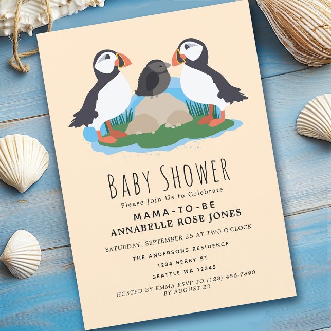 Bjud in på Cute Maritime Puffin Baby Shower Inbjudningar (Skapare uppladdad)