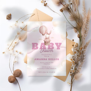 Bjud in på Cute Rosa Bunny Baby Shower Inbjudningar