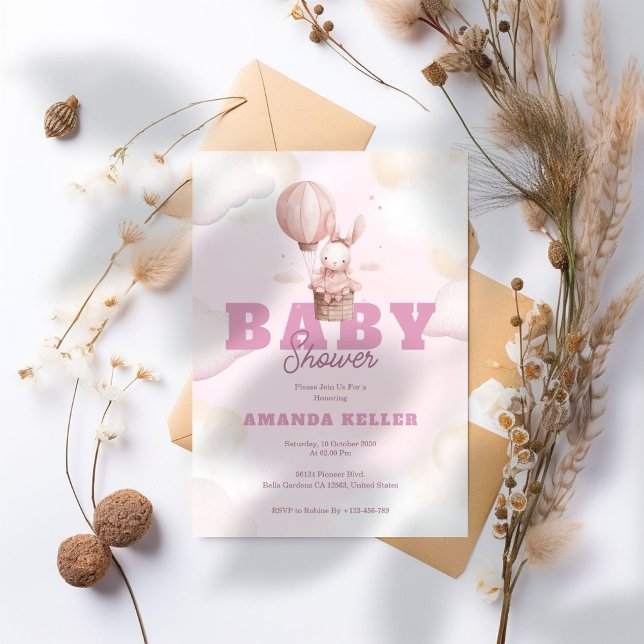 Bjud in på Cute Rosa Bunny Baby Shower Inbjudningar (Skapare uppladdad)