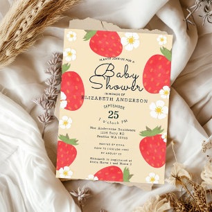 Bjud in på Cute Strawberry Girl's Baby Shower Inbjudningar
