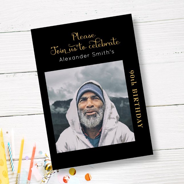 Bjud in på födelsedagstid i Svarta och Guld Inbjudningar (Skapare uppladdad)