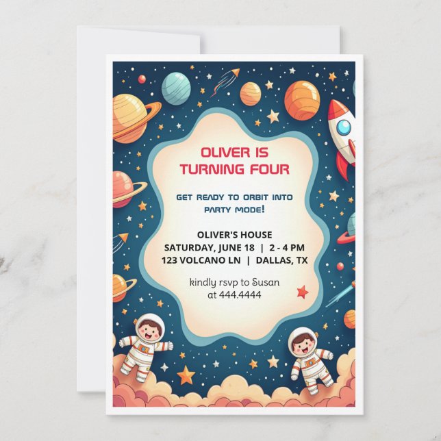 Bjud in på födelsedagstid: Ytastronaut - platta ko Inbjudningar (Framsida)