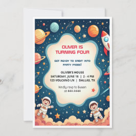 Bjud in på födelsedagstid: Ytastronaut - platta ko Inbjudningar