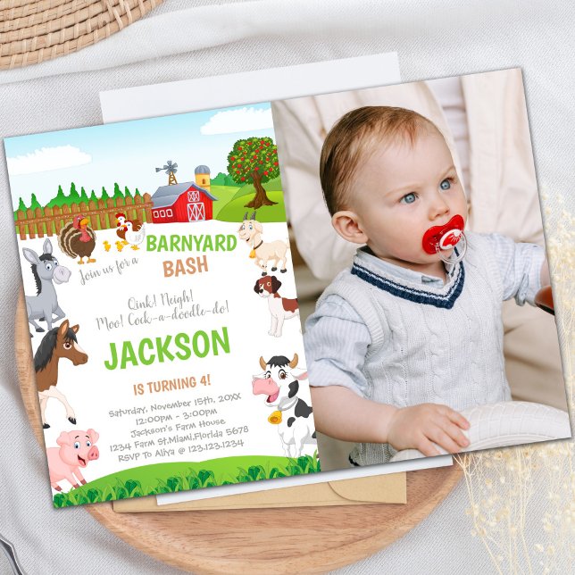 Bjud in på gårdstid med foto inbjudningar (Farm Birthday Invitations with photo)