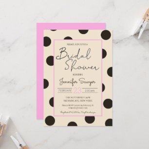 Bjud in Polka Dot Neutralt Black Rosa-Möhippa Inbjudningar