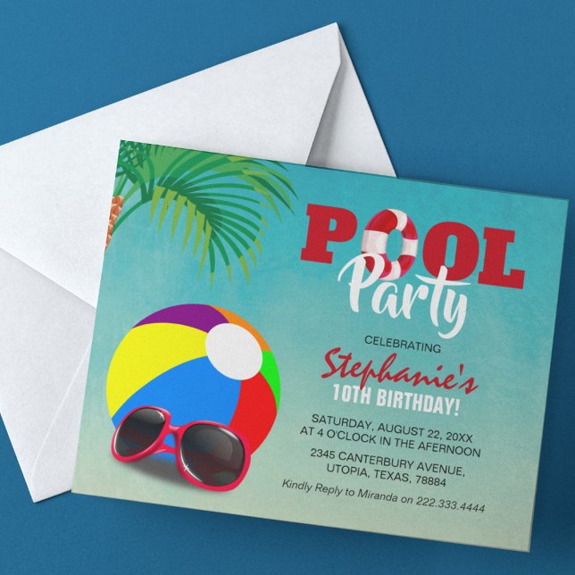 Bjud in Roligt Bassäng Party födelsedag (Skapare uppladdad)