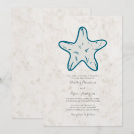 Bjud in royal Blue Rustic Starfish Wedding Inbjudningar