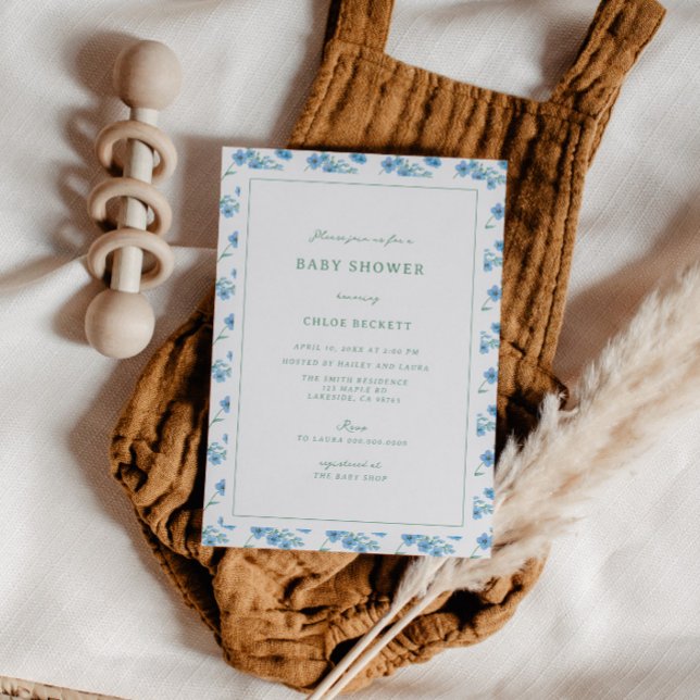 Bjud in spädbarnshuggare för rent blått Blommönste Inbjudningar (Skapare uppladdad)