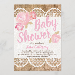 Bjud in till Burlap och Snöre Shabby chic Baby Sho Inbjudningar